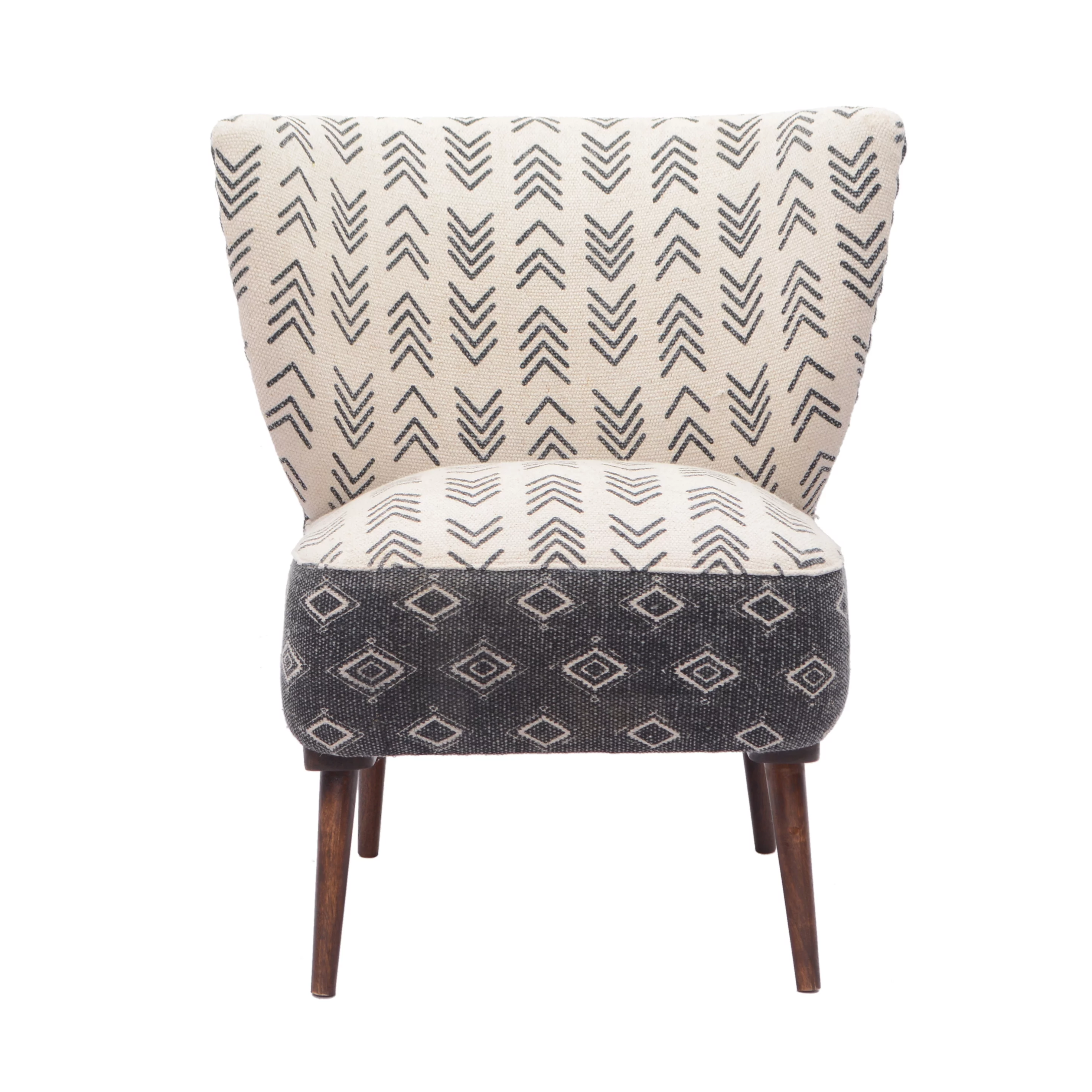 LR Home Farmhouse Arrows Cream/Charcoal Handmade Petite Accent Chair with Rivets and Wooden Legs, 30
