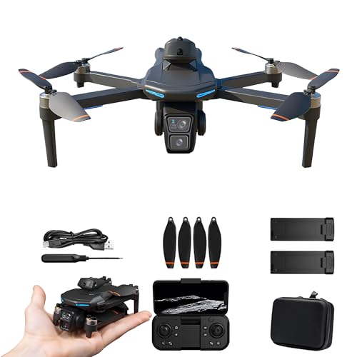 Foldable Drone with Dual 2K Camera, Drone with 1080P Camera for Beginners and Adults, Foldable Remote Control Quadcopter with Voice Control, Gestures Selfie, Altitude Hold, One Key Start, 3D Flips, 2 Batteries, Toy for Beginners