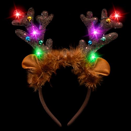 JOYIN Christmas 4PCS Reindeer Headband, Light-Up LED Antlers Reindeer Hat Holiday Headbands for Christmas Party Supplies and Holiday Parties Favors (ONE SIZE FITS ALL)