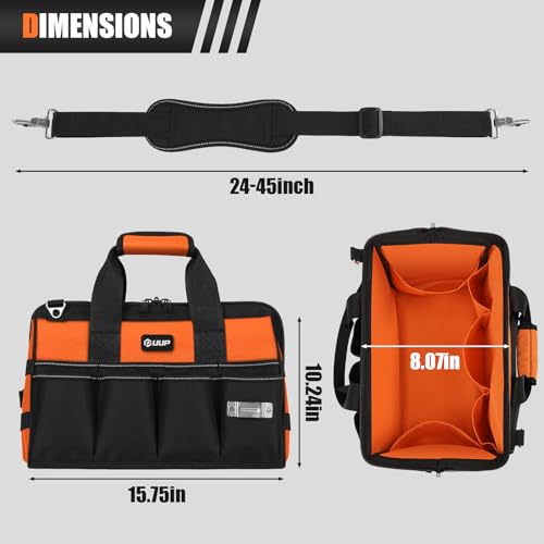 Heavy Duty Tool Bag 15-Inch, 16-Pocket Portable Empty Tool Box Organizer Storage, Toolbox Organization, Soft Handle Large Zipper Carrying Toolbag, Father Day Dad Men Mechanic Welding Birthday Gift