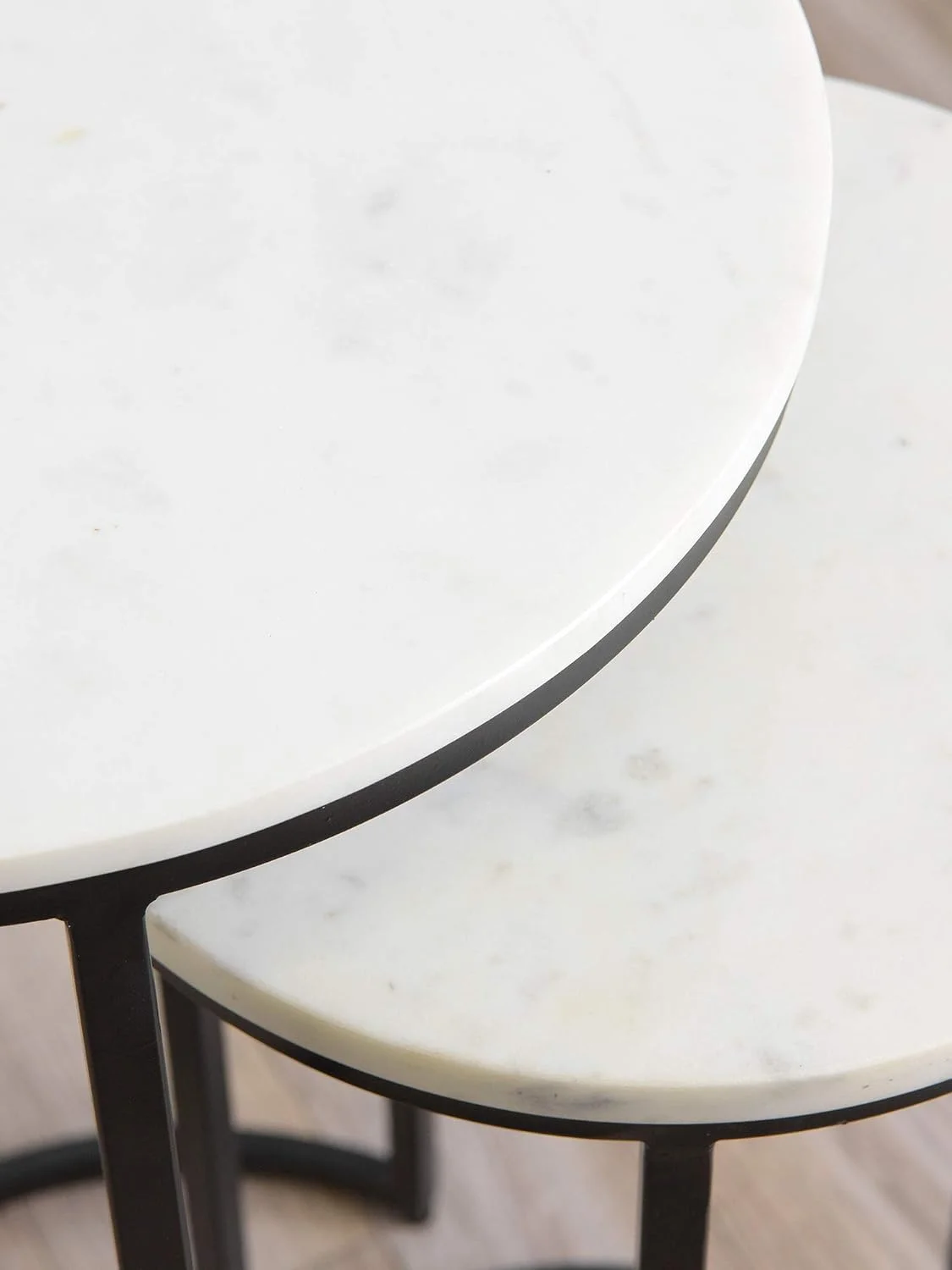 TJUNBOLIFE Ellery Marble Nesting Tables - Whtie & Black - 15½\u201C L x 15½\u201C W x 28\u201D H