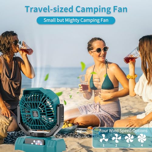 AVV 20000mAh High Speed Portable Camping Rechargeable Fan with Remote Control, Battery Powered with Auto Oscillating with Camping Essentials Accessories for Outdoor, Beach, Patio, Tent, Black