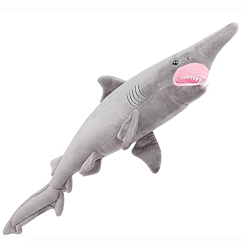 ZHONGXIN MADE Simulation Goblin Shark Plush Toy - 26.5" Lifelike Grey Goblin Shark Stuffed Toy, Super Soft Realistic Ocean Sea Creatures Plush Toy Gift Collection for Kids