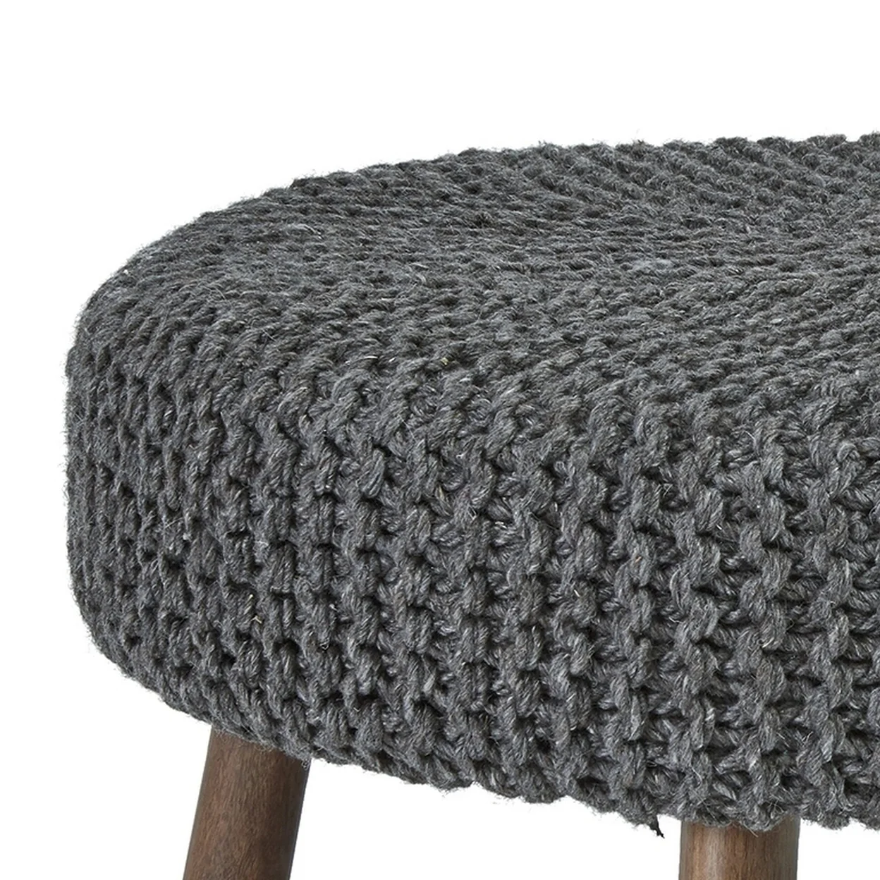 Oversized Accent Ottoman with Hand Knitted Fabric Charcoal Gray- Saltoro Sherpi