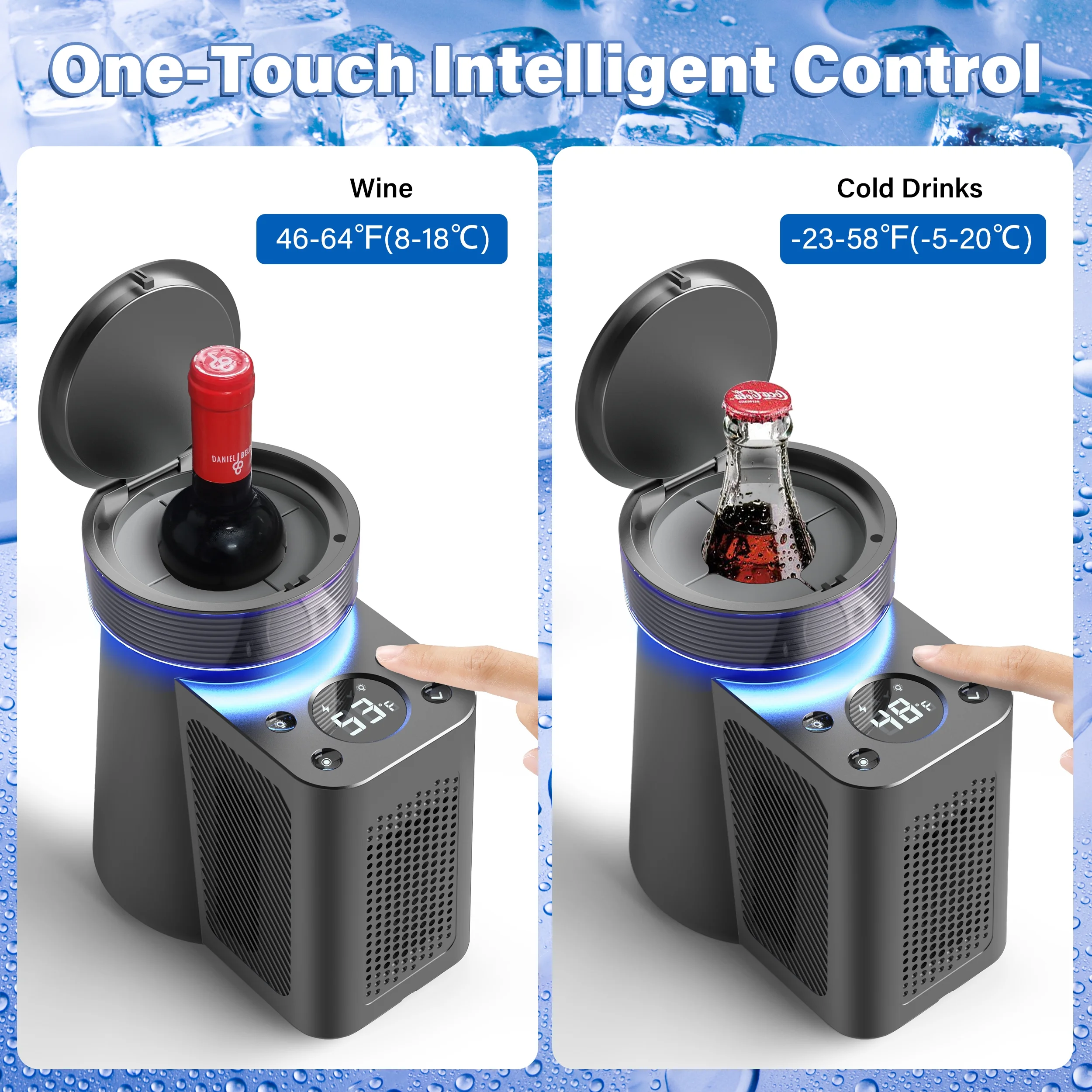 Yeego Electric Wine Cooler, Portable Wine Cooler for 750ml Bottle,Stainless Steel Single Bottle Iceless Wine Cooler for Home Party Outdoor Camping