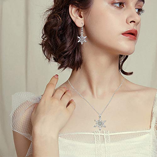 BriLove Women's Crystal Winter Daily Party Elegant Snowflake Pendant Necklace Hook Dangle Earrings Set for Gift