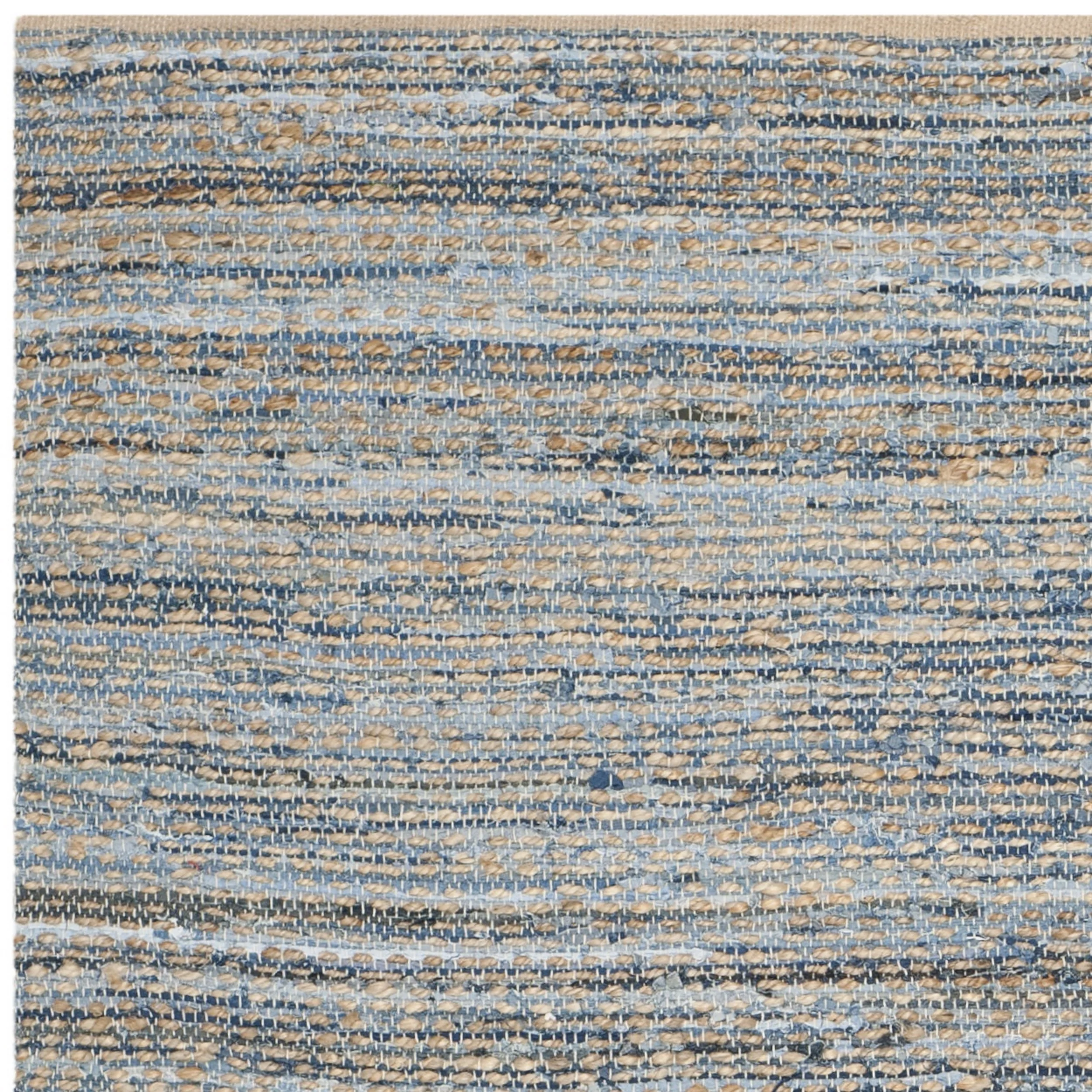 SAFAVIEH Cape Cod John Braided Striped Jute Area Rug, 9' x 12', Natural/Blue