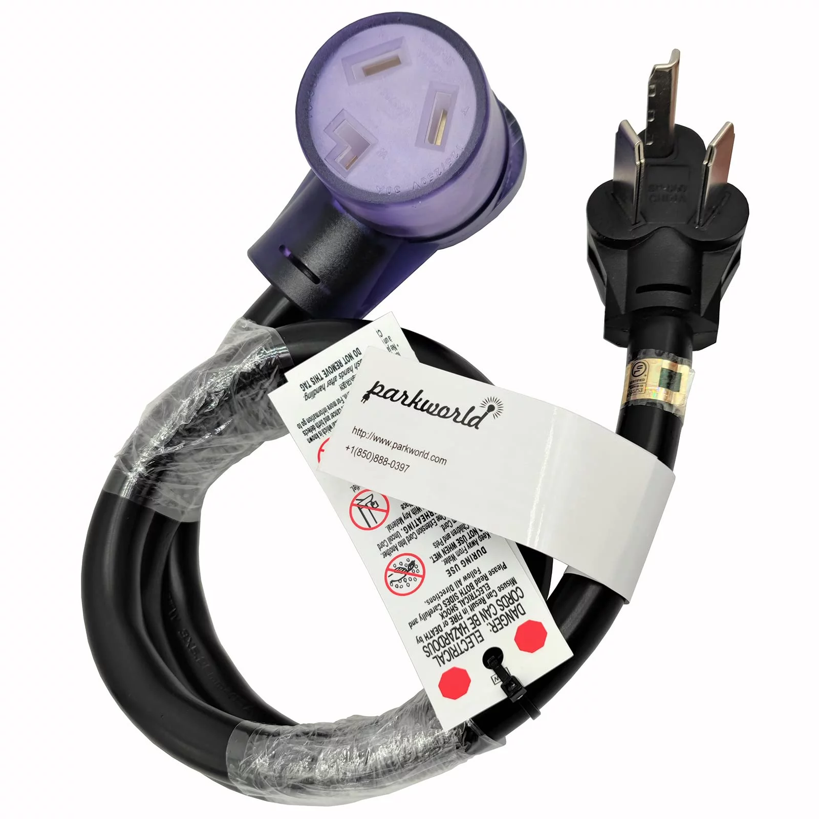 Parkworld 63982 Dryer 3 Prong Extension Cord UL Listed, NEMA 10-30 Extension Cord, EV 10-30P to 10-30R with Lighted, 30A, 250V, 7500W UL Listed (4FT)