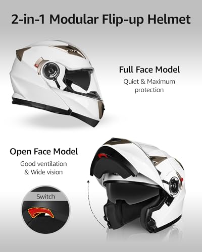 YEMA Modular Motorcycle Helmets, DOT Approved Full Face Motorcycle Helmet with Flip Up Dual Visor, Helmets for Adults Motorcycle Men Women Helmets for Street Scooter ATV E-Bike - YM-925
