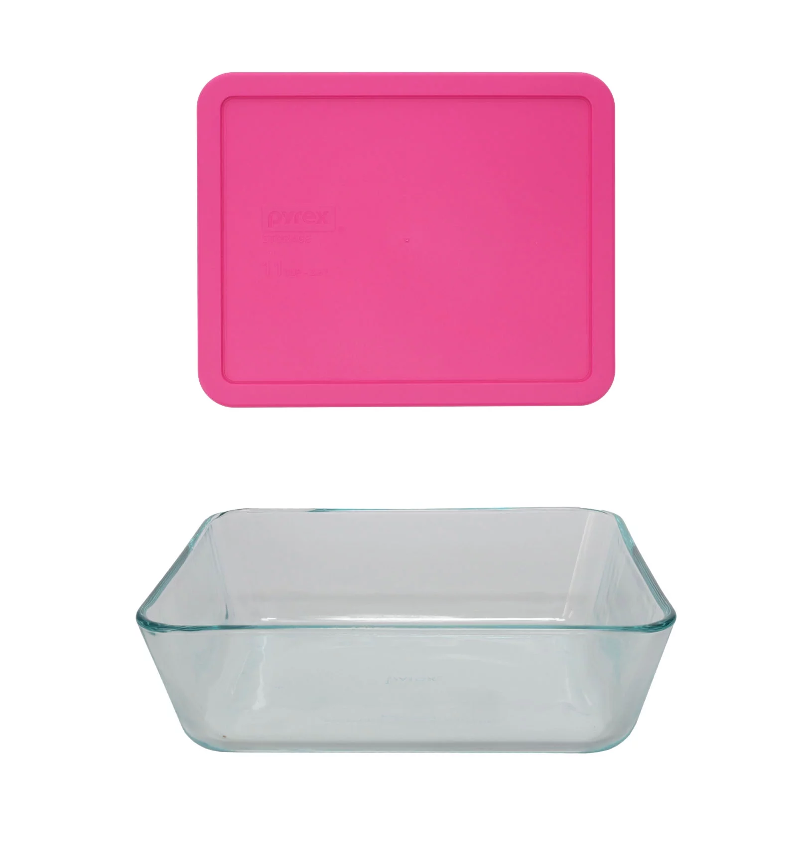 Pyrex 7212 11-Cup Rectangle Glass Food Storage Dish with 7212-PC Berry Pink Plastic Lid Cover
