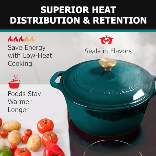 Mueller 6qt Enameled Cast Iron Dutch Oven, Heavy-Duty Casserole and Braiser Pan with Lid and Knob, Oven-Safe up to 500° F & Across All Cooktops, White