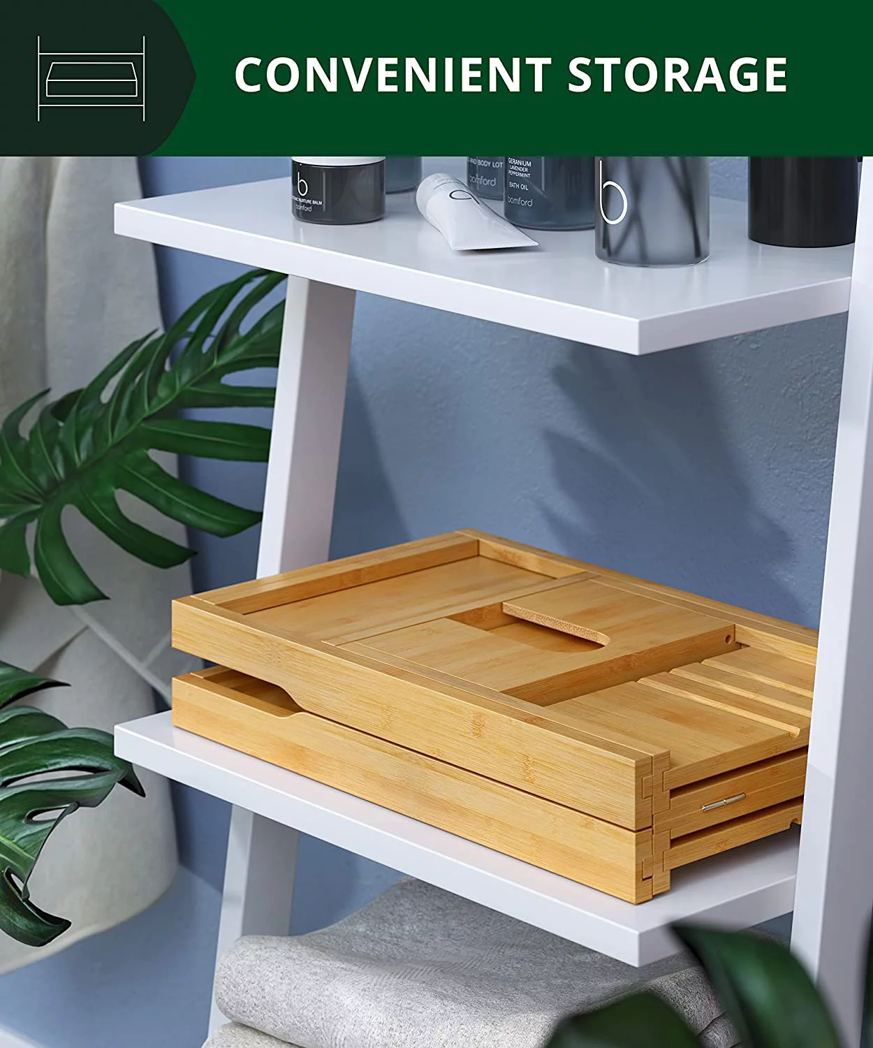 𝐋𝐮𝐱𝐮𝐫𝐲 Foldable Bathtub Caddy Tray, Bamboo Bath Caddy Natural Bathtub Tray Expandable, Bath Tub Table Caddy with Extending Sides SPA Bath Shelf - ROYAL CRAFT WOOD