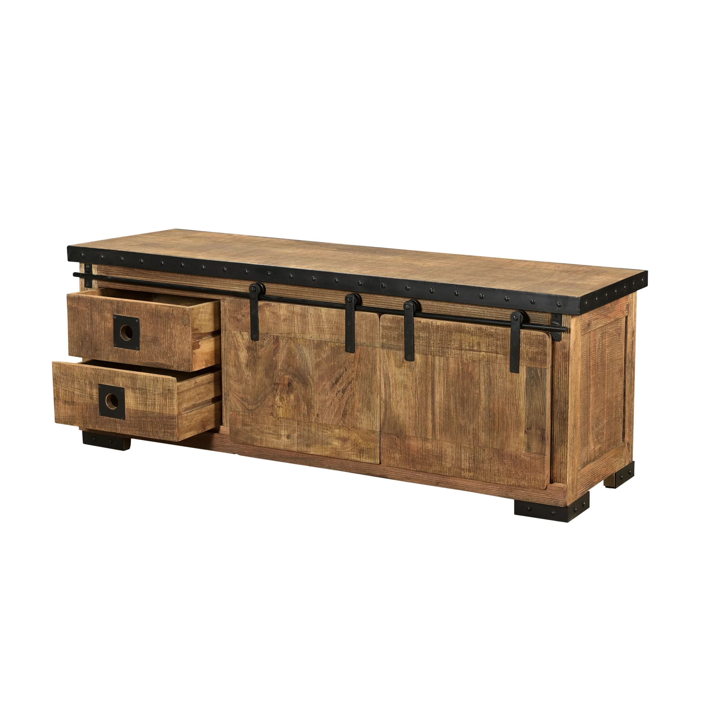 Noble House Zarnish Modern Industrial Mango Wood TV Stand, Natural and Black