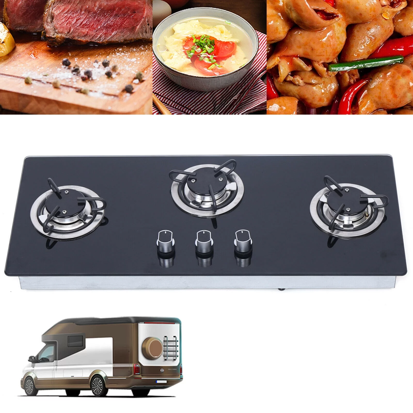 DENEST Boat Caravan RV Camper 2/3 Burner Gas Stove Hob Cooktop Black