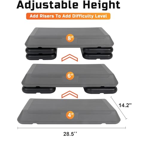 ZENY Exercise Aerobic Stepper Platform 28.5'' Adjustable Aerobic Step with 4 Risers, Fitness and Workout Stepper for Home Gym