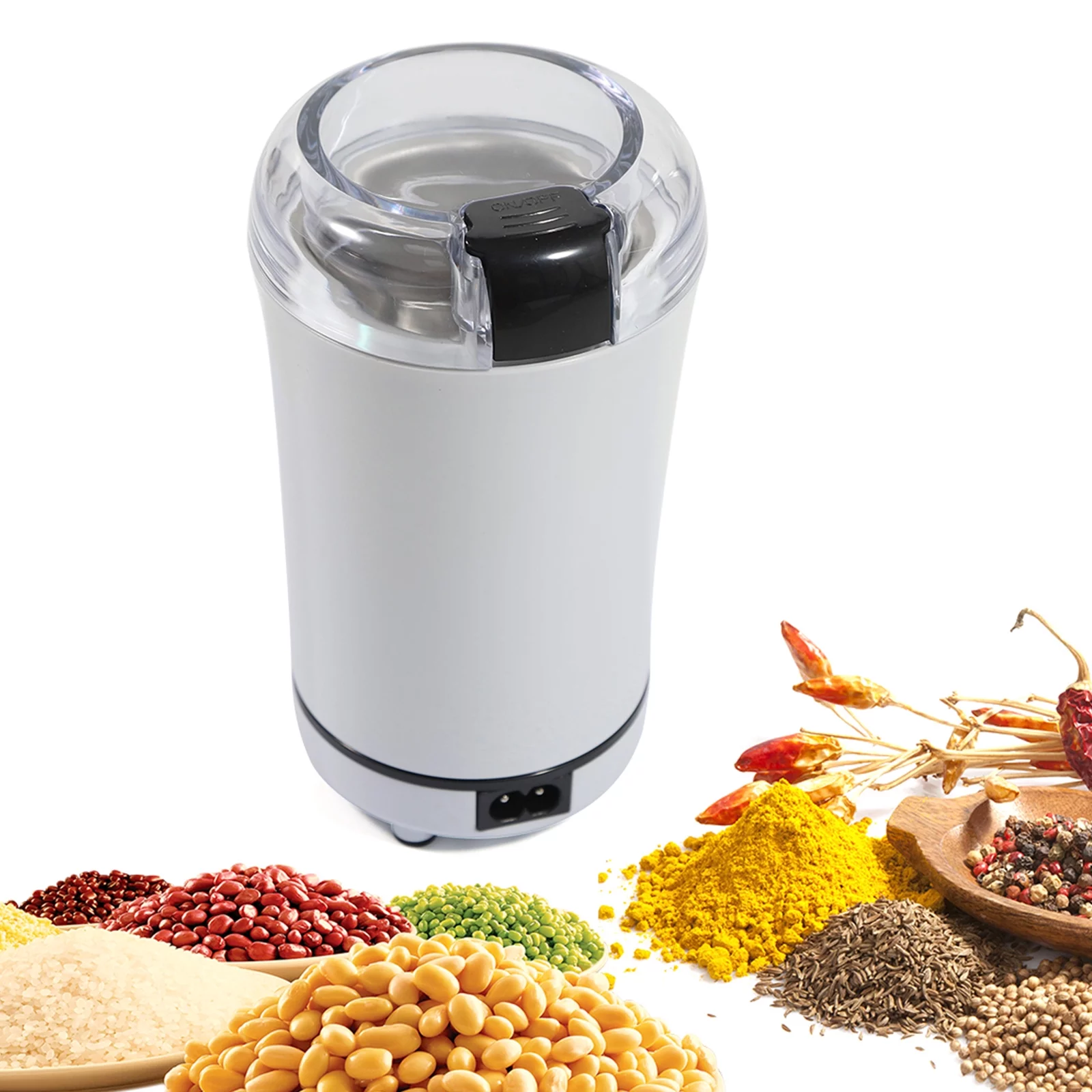 White 50g/ 110V Coffee Grinder Electric with Stainless Steel Bowl