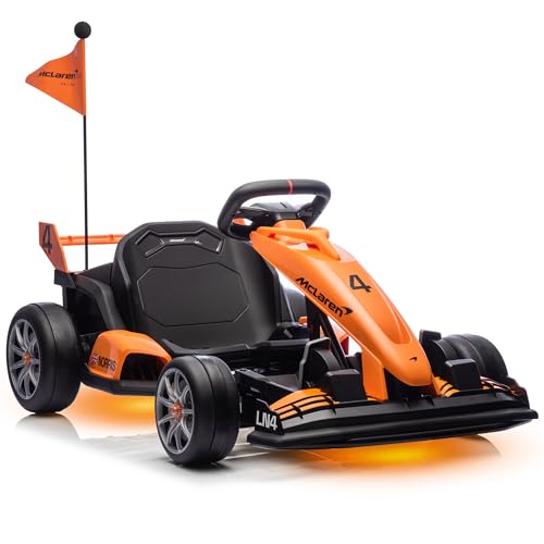 Electric Go Kart, Licensed Mclaren Drift Kart, Length Adjustment, LED Light, Crazy Cart for Kids Ages 6+, 400W Motor, Max Loads 130 LBS (Orange 24V)