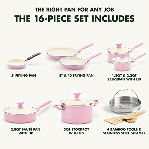 GreenPan Rio 16 Piece Cookware Pots and Pans Set, Hard Anodized Healthy Ceramic Nonstick PFAS-Free, Bakelite Handles, Frypans, Saucepan, Saute Pan, Stock Pot, Kitchen Tools, Dishwasher Safe, Black