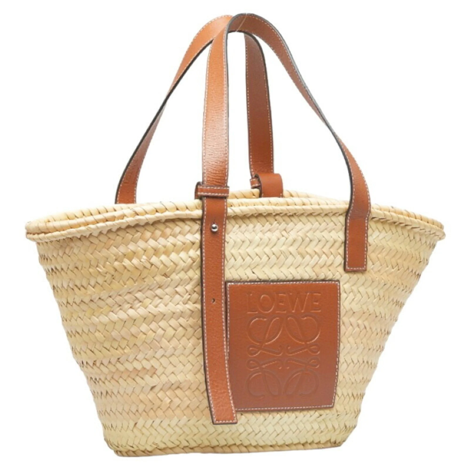 Pre-Owned Loewe Palm Leaf Basket Small Handbag Natural Brown Raffia Leather Ladies LOEWE (Good)