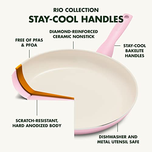 GreenPan Rio 16 Piece Cookware Pots and Pans Set, Hard Anodized Healthy Ceramic Nonstick PFAS-Free, Bakelite Handles, Frypans, Saucepan, Saute Pan, Stock Pot, Kitchen Tools, Dishwasher Safe, Black