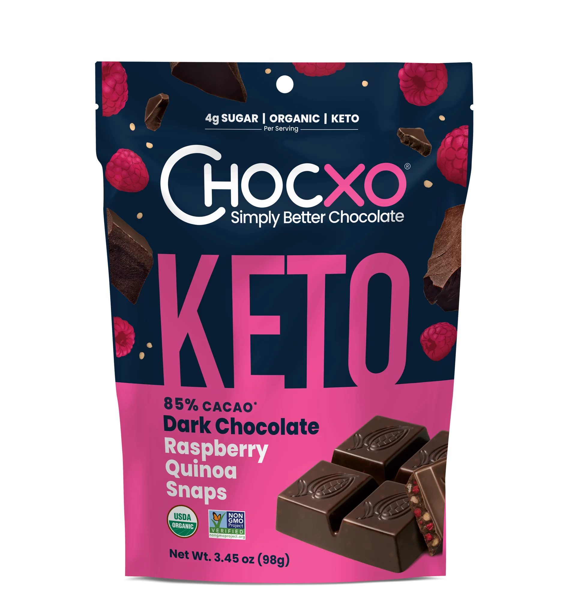 85% Cacao Dark Chocolate Raspberry Quinoa Snaps USA