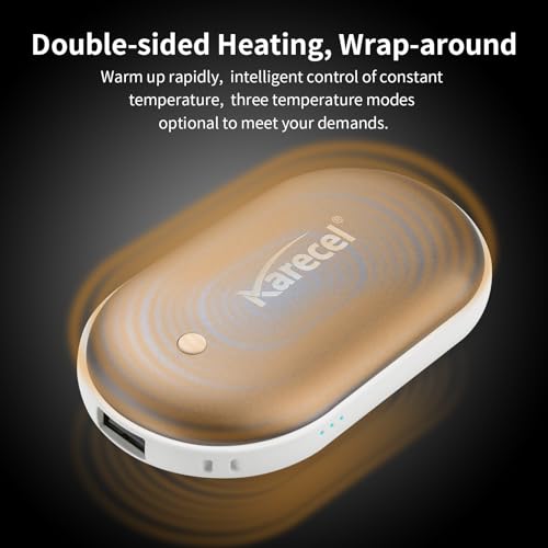 Karecel Rechargeable Hand Warmers 2 Pack, 10,400mAh Double Sided Heat Electric Hand Warmers Power Bank, Portable Pocket USB Heated Handwarmers, 4-inch Full-Surface Heat & Quick Charge, Men Tech Gifts