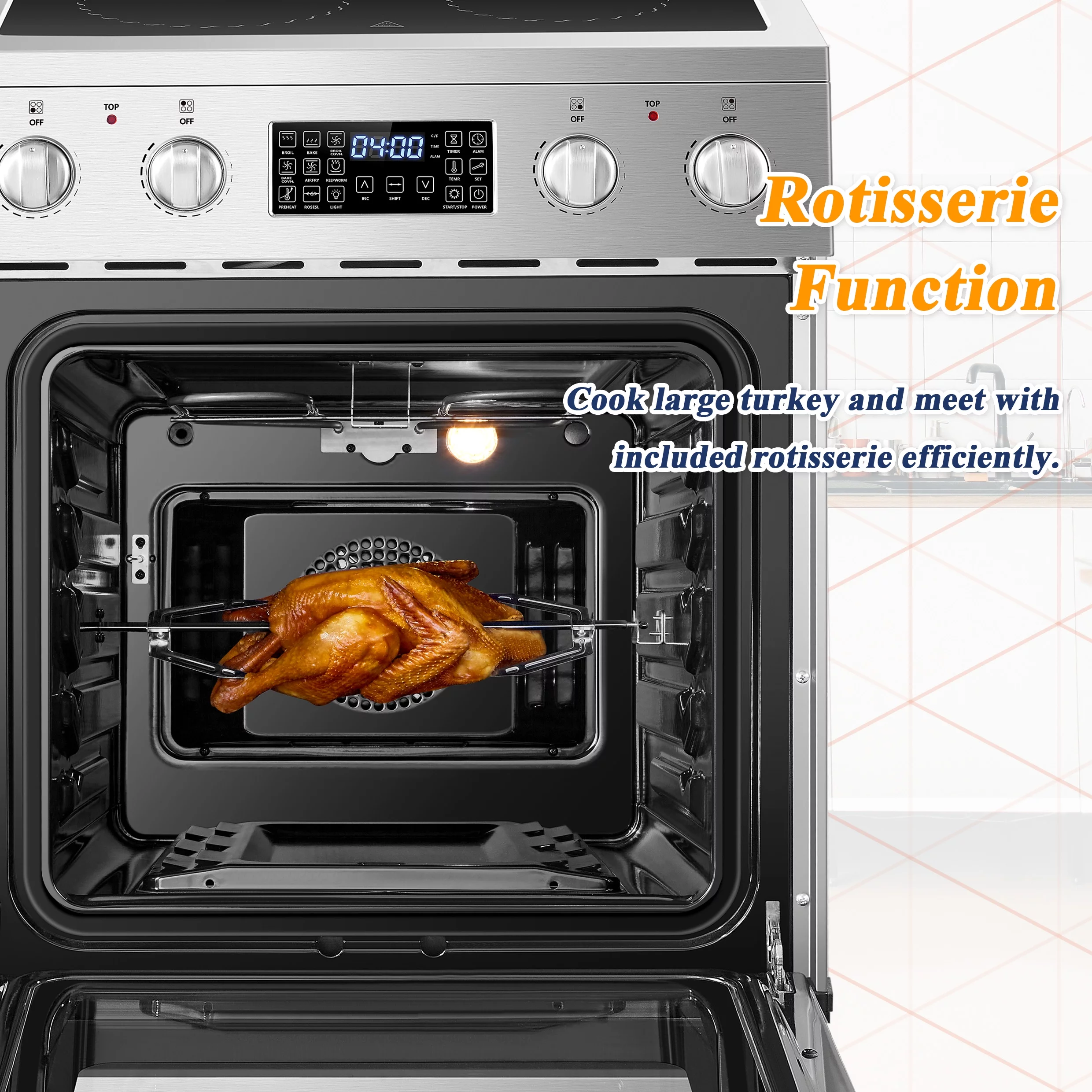 Lanbo 24 inch 2.9 Cu.ft Freestanding Electric Range with Air Fry, Rotisserie and  Convection Oven