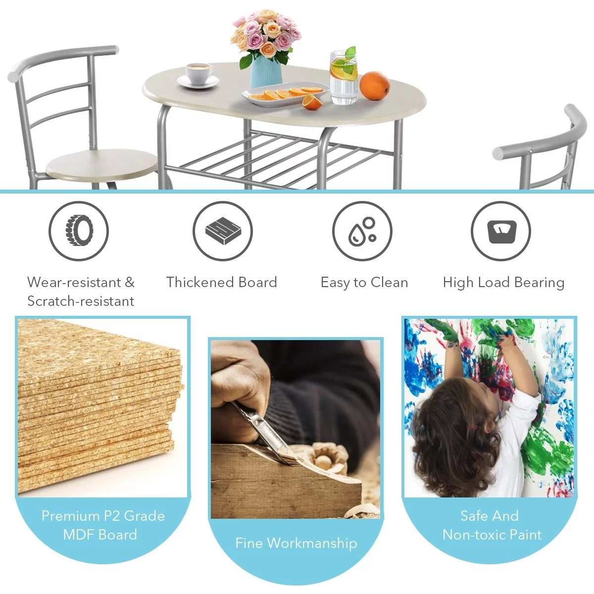 Space-Saving Bistro Set with Wine Rack Table and Chairs - 3-Piece - 27.5 - Upgrade your space with this stylish bistro set!