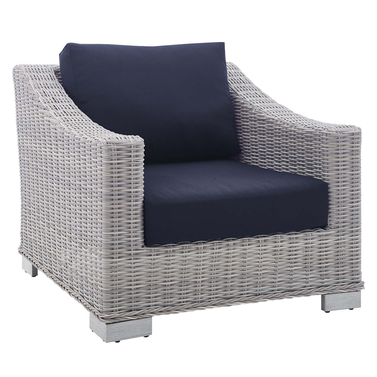 Modway Conway Sunbrella® Outdoor Patio Wicker Rattan Armchair in Light Gray Navy