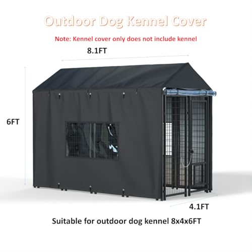 Outdoor Dog Kennel Cover - 8.1'D x 4.1'W x 6'H. All-Weather Waterproof Protection for Multiple Brands of Kennels of The Same Size, Black