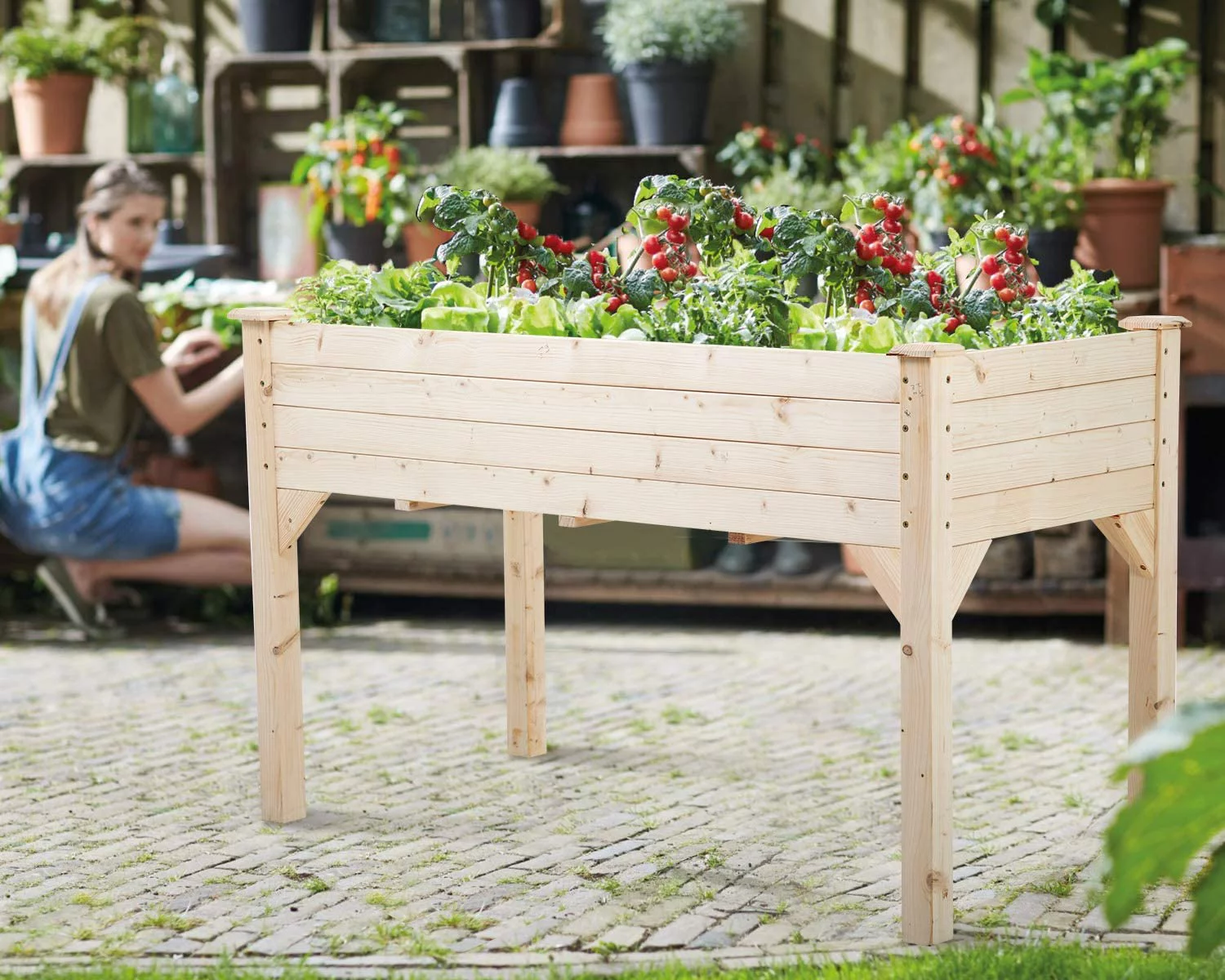 FDW 48x24x30in Elevated Raised Wood Planter Garden Bed Box Stand for Backyard, Patio，Natural