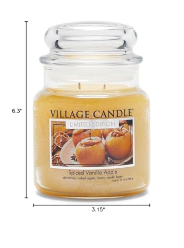 Village Candle Spiced Vanilla Apple, Large Glass Apothecary Jar Scented Candle, 21.25 oz, Ivory