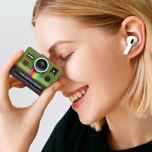 Retro Cases for Apple Airpods 4 Case Cover Women - VISOOM Cute Silicone Camera Airpods 4th Generation Case Keychain with Cleaner Kit,Support Magsafe Charging for iPod Air Pod 4 Cases-Black