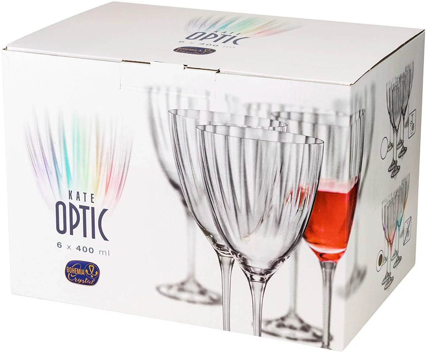 Crystalex 40796/400/D4882, 13 Oz Kate Optic Multi-Colored Bohemian Wine Glasses, Set of 6