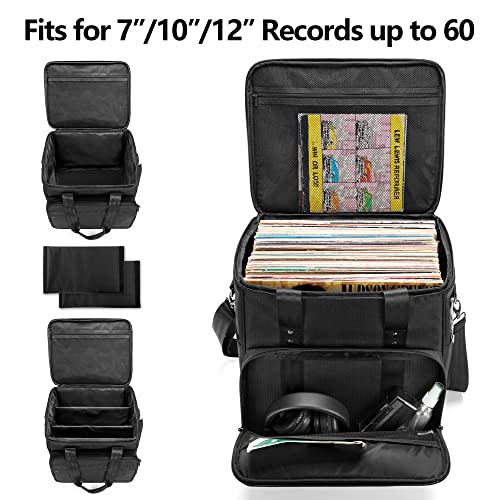 Trunab Vinyl Record Carrying Bag Albums Storage Case, with Dividers Holds up to 60 LP Records, Vinyl Record Holder for Travel, Collection