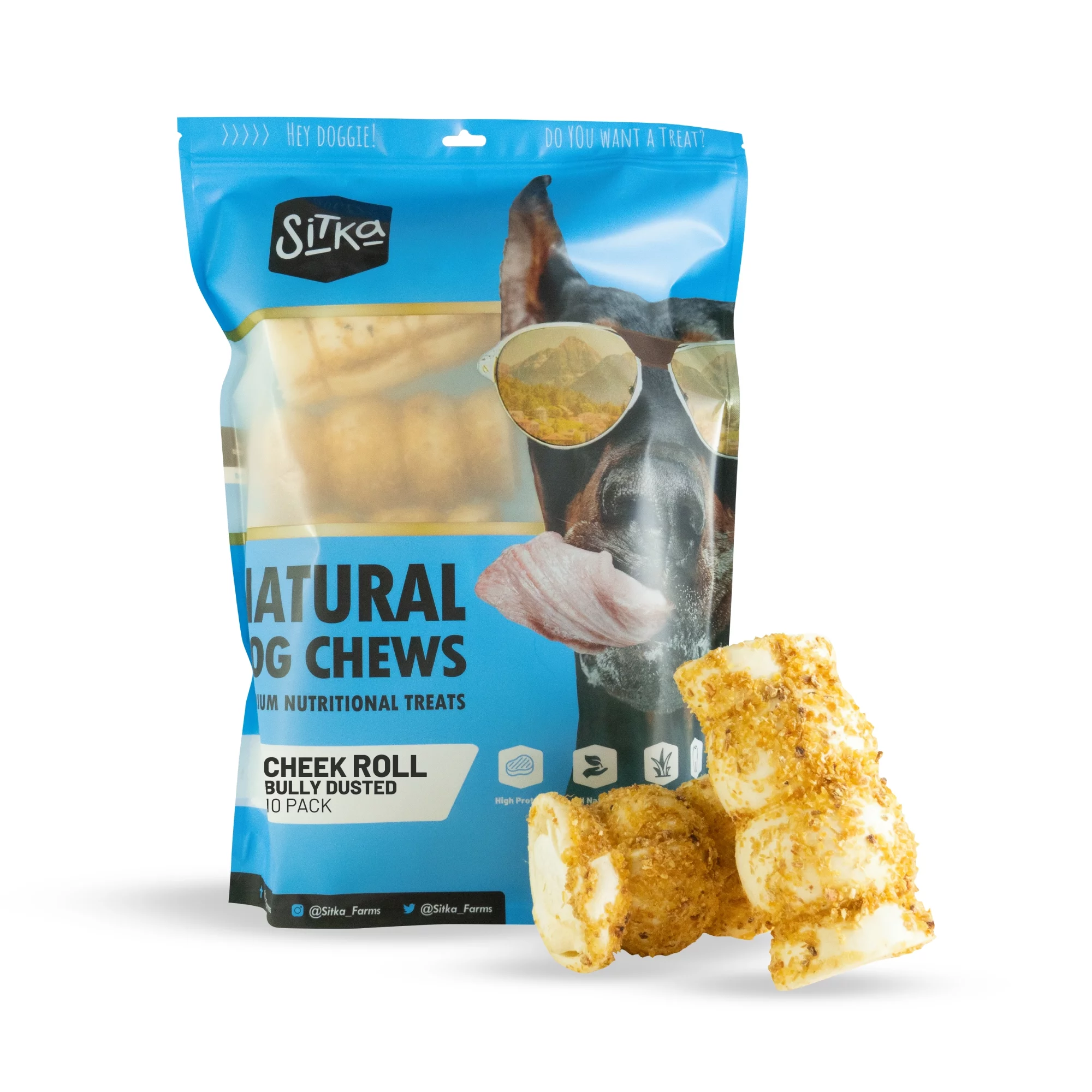 Sitka Farms Bully Dusted Beef Cheek Roll 5-6" Extra Thick Dog Chew (10 Count)