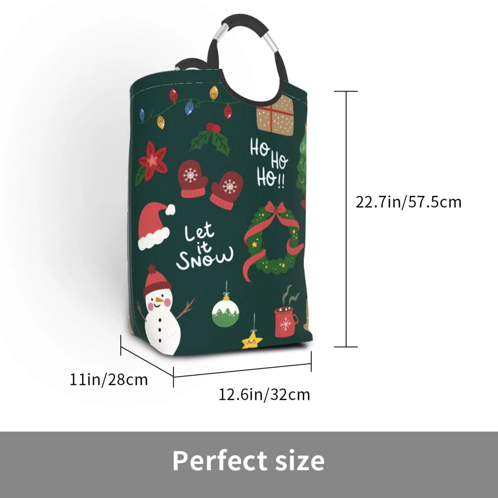 XMXT Collapsible Laundry Basket Hamper, Christmas Elf Snowman Pattern Large Laundry Bag Clothes Hamper with Aluminum Handle, 50L