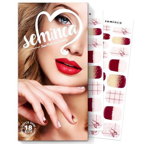 Semi Cured Gel Nail Strips-Easy Apply Christmas Gel Nail Stickers Holiday Semi Cured Manicure Strips with Sparkling Xmas Designs (Classic Yule)