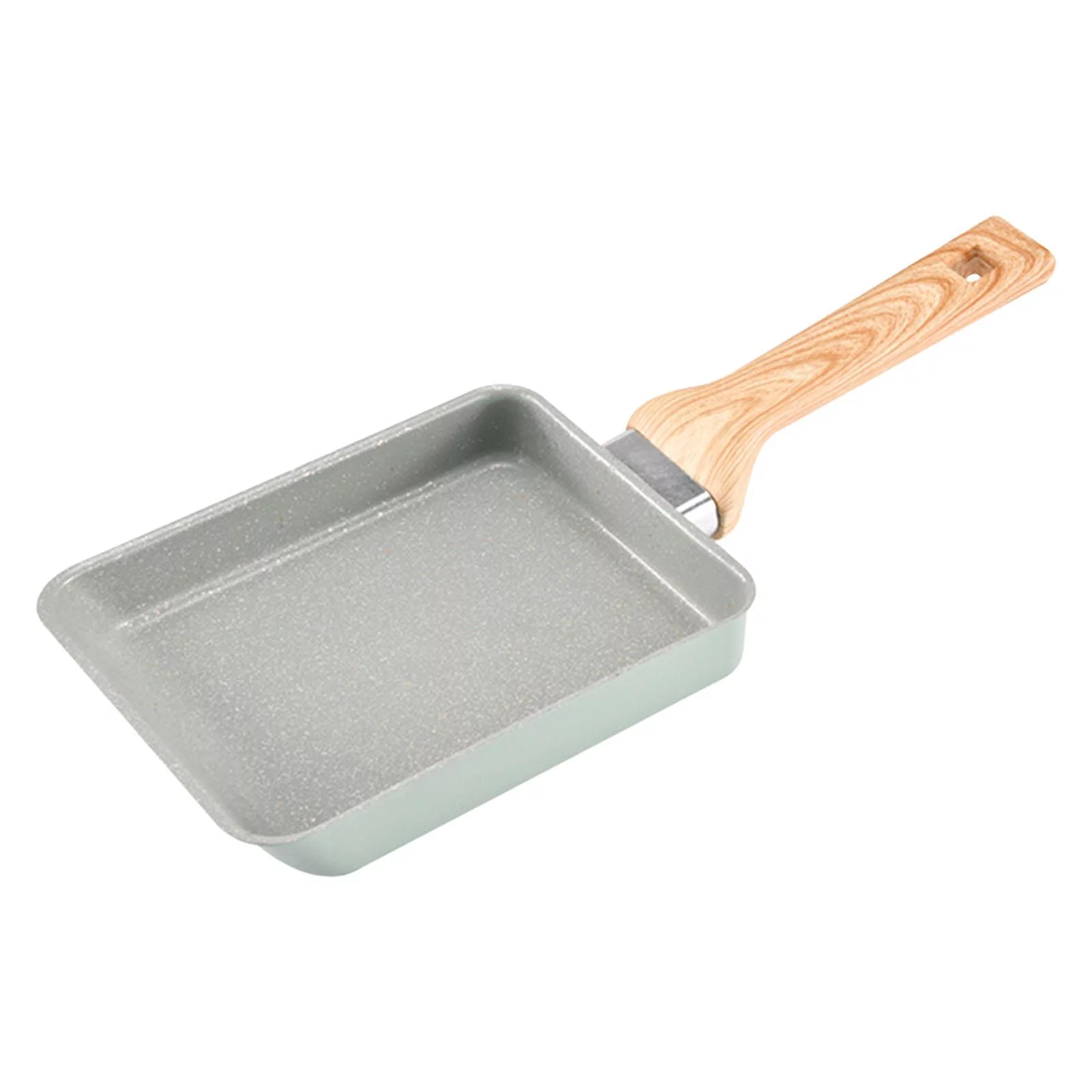 Japanese Omelette Scratch Bottom Non Stick Coating Rectangle Steak Skillet Handle Egg Tops , Green