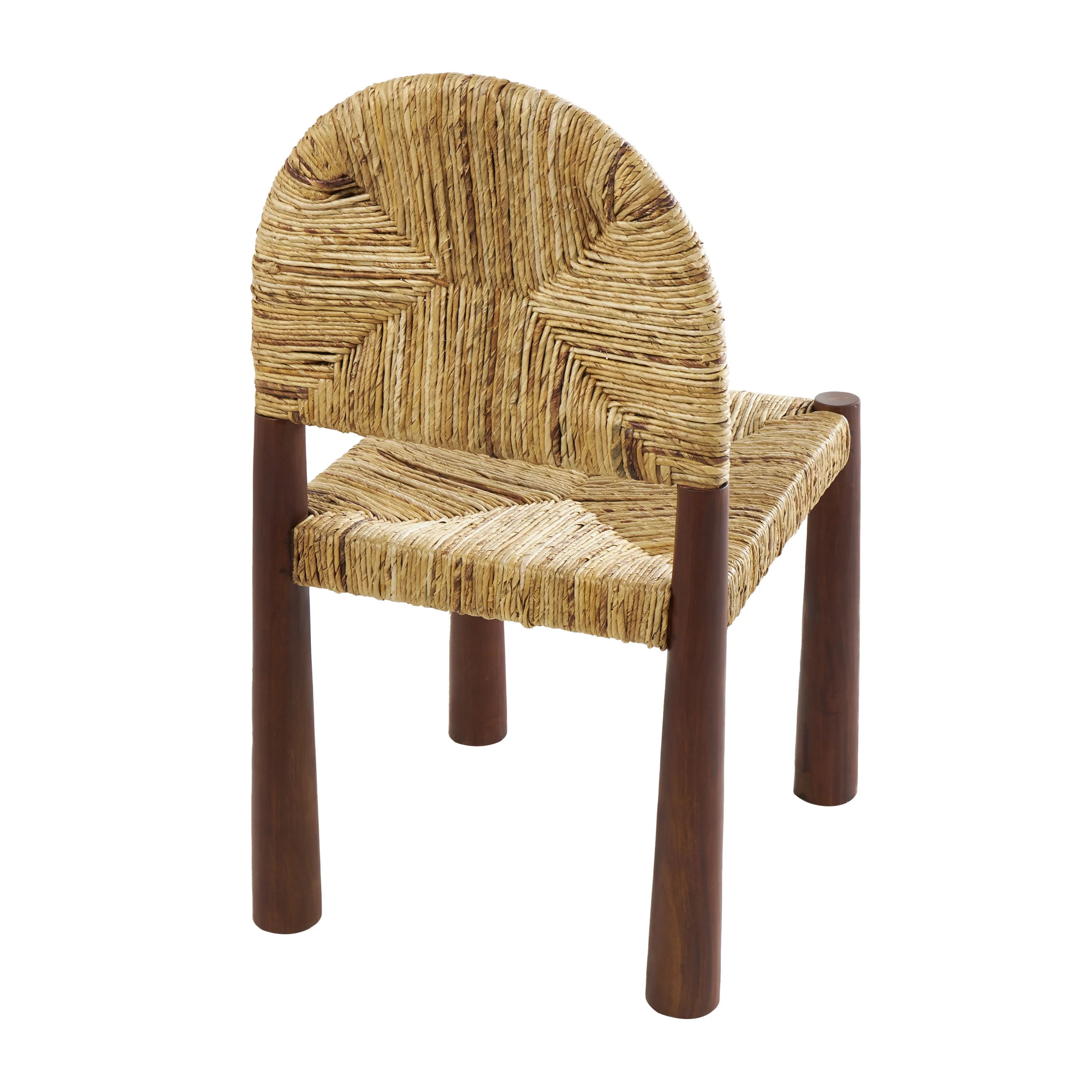 DecMode Wood Handmade Art Deco Lounge Chair with Woven Banana Leaf Seat, Light Brown, Set of 2