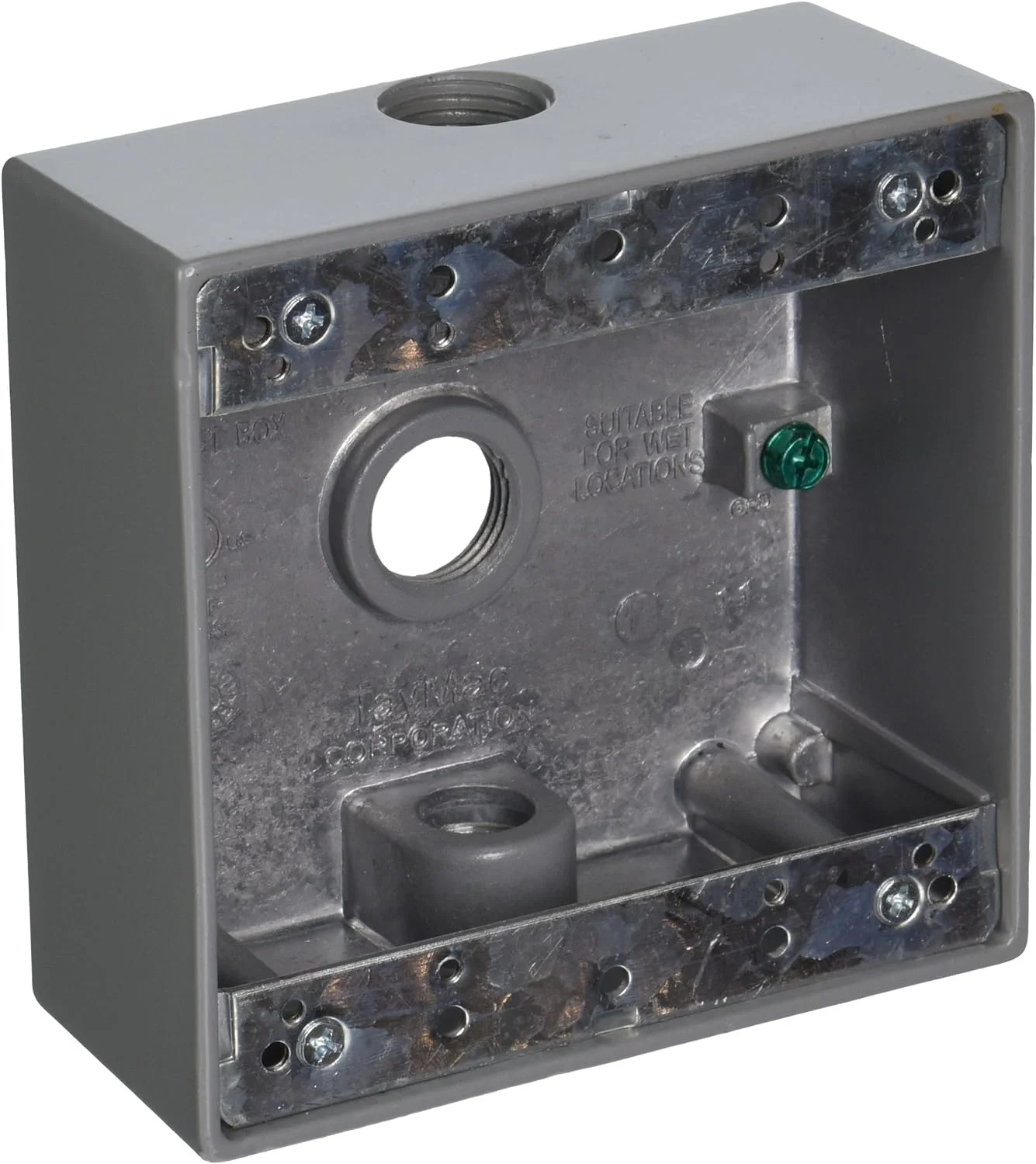 Taymac DB350S 4-1/2-Inch X 4-1/2-Inch Gang 2-Inch Deep Weatherproof Box, 1/2-Inch Outlets, Gray