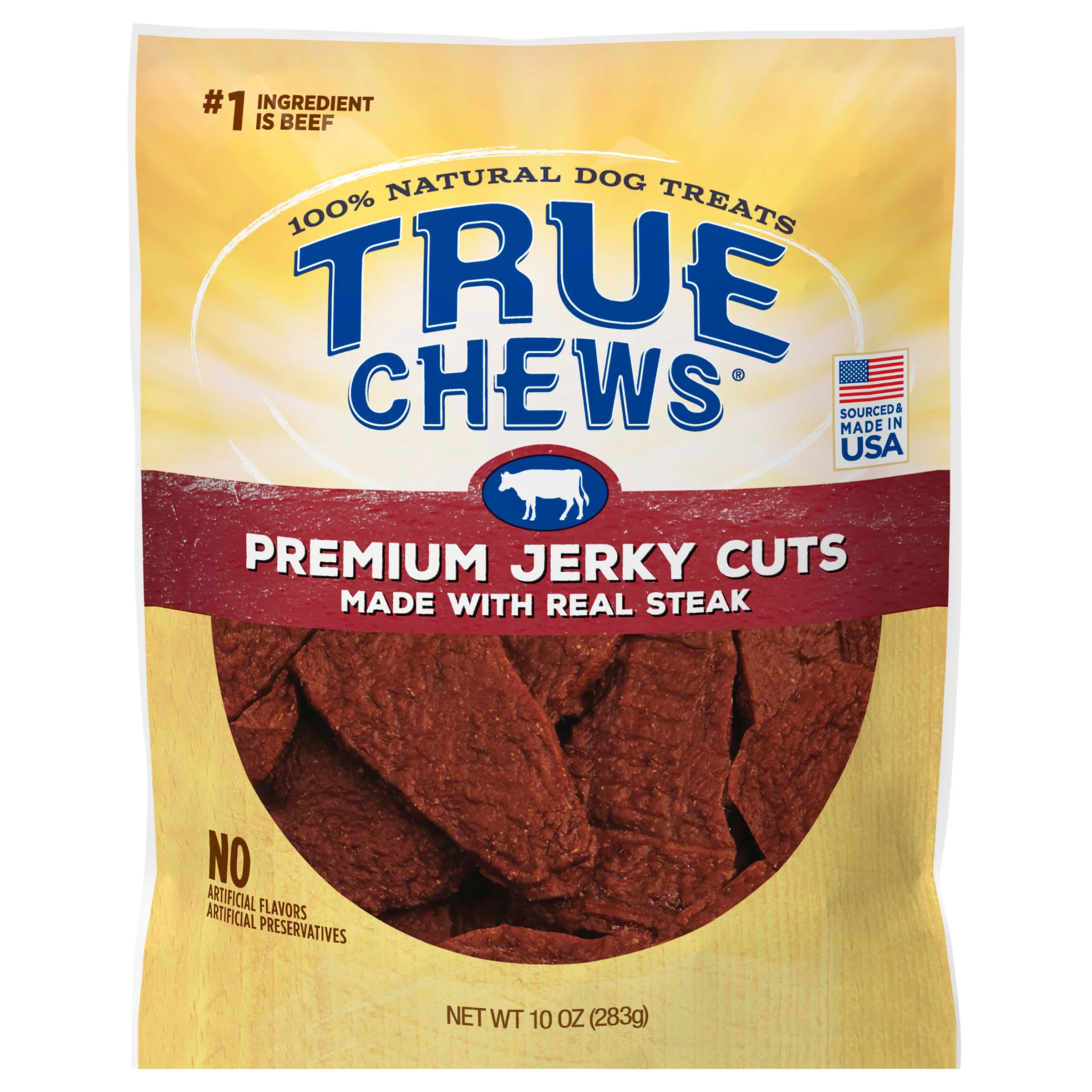 True Chews Premium Jerky Cuts with Real Sirloin Steak Dog Treats, 10 Oz Bag