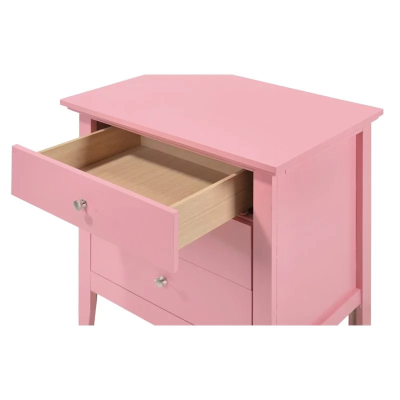 Home Square 3-Piece Set with Dresser TV Stand and 3-Drawer Nightstand in Pink