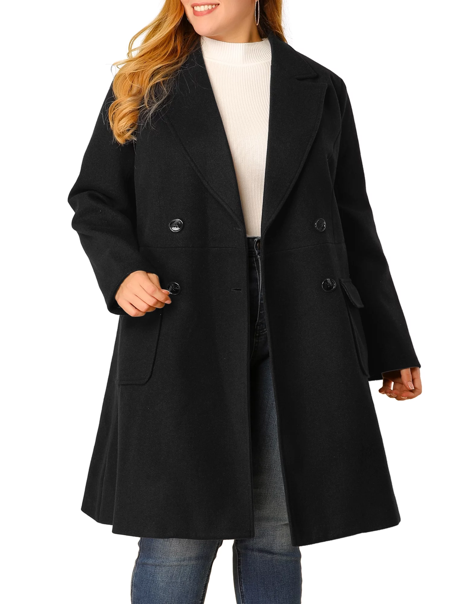 MODA NOVA Juniors Plus Size Overcoat Double Breasted Long PeaCoats