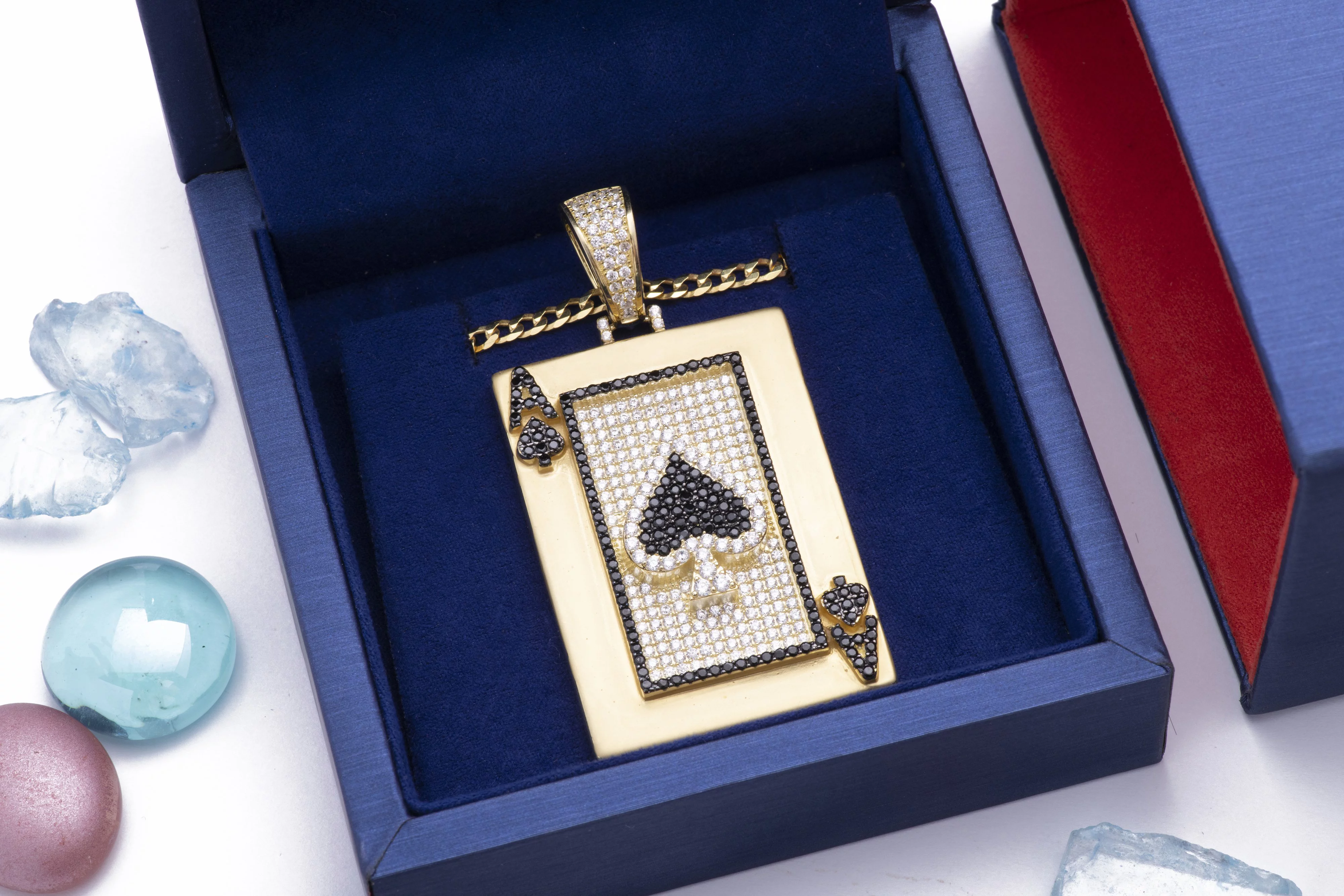 Ace of Spades Yellow Gold Plated CZ Chain in Sterling Silver