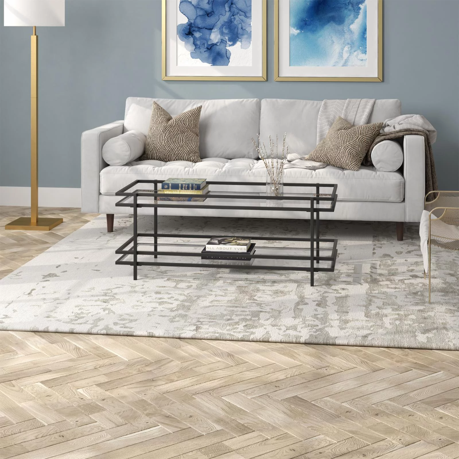 Evelyn&Zoe Modern Steel and Glass Coffee Table, Gold