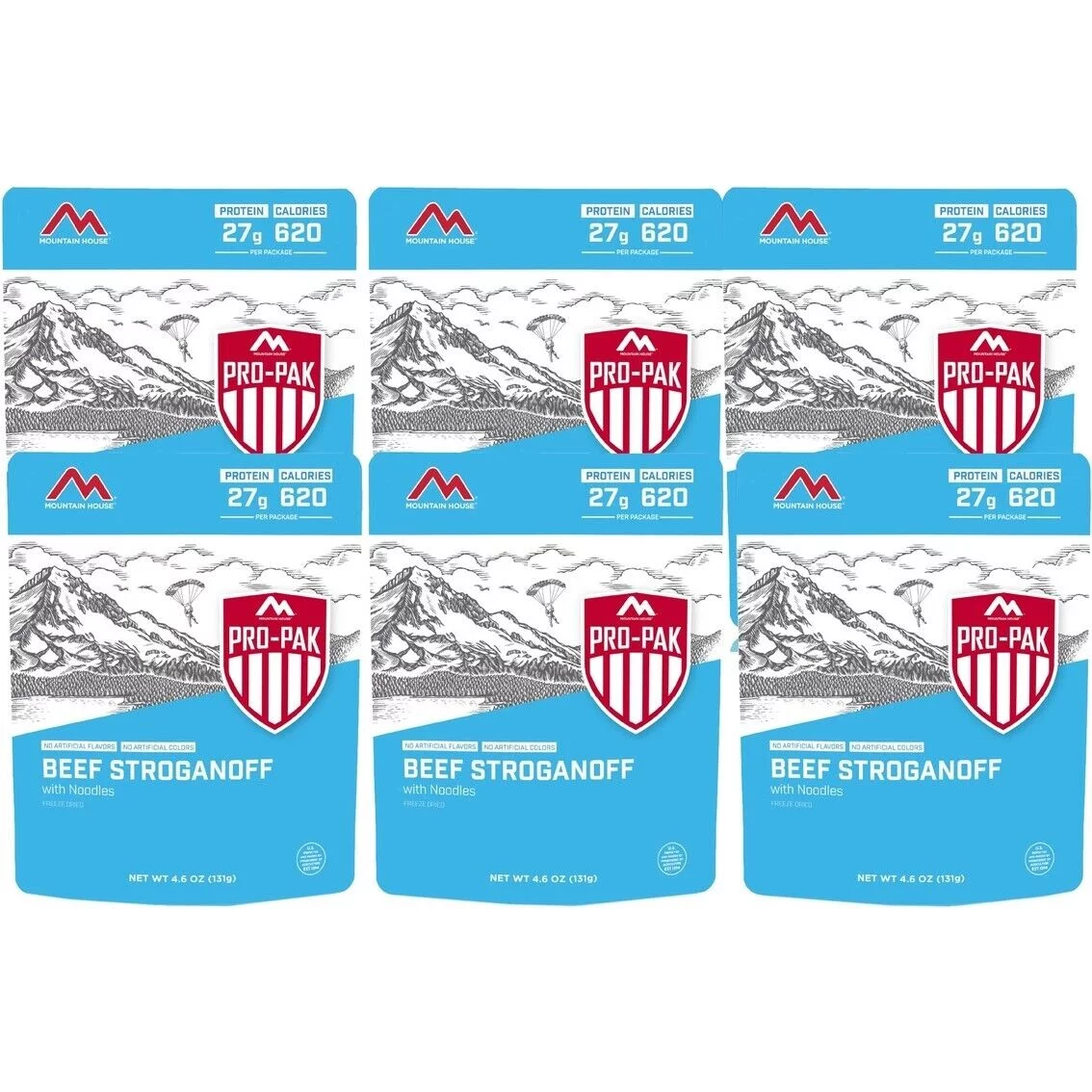 Mountain House Freeze Dried Beef Stroganoff - Pro-Pak Emergency Survival Food for Camping, Hiking and Backpacking - 6 Pouches