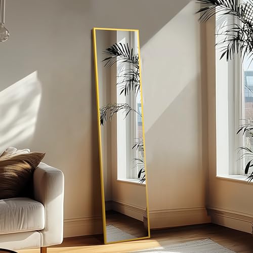 Delma Wall Full Length Mirror,Standing Mirror Full Body,Large Floor for Wall Door Bedroom Bathroom Living Room with Aluminium Frame(with Stand,56x15-Black)