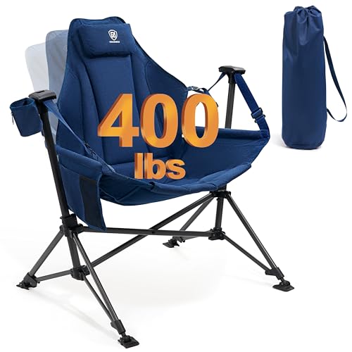 EVER ADVANCED Padded Hammock Camping Chair, Oversized Heavy Duty Swing Chair with Detachable Cup Holder, Portable Folding Rocking Camping Chair, Support Up to 400lbs