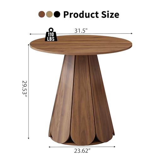 31.5 inch Small Round Dining Table, Modern Kitchen Table for 2 to 4 Person, Farmhouse Wood Circle Dining Room Tables with Pedestal Base, Space Saving Dinner Tables for Apartment, Small Space, Walnut